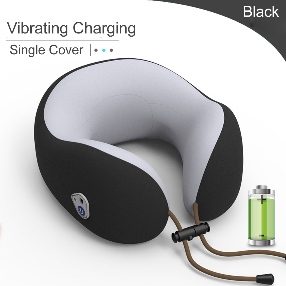 JINSERTA Elektrische Massage Nekkussen Hoofdsteun Reizen Kussen Therapie U-vormig Kussen Massager voor Thuis Kantoor Rust: Black-Shake-Charging