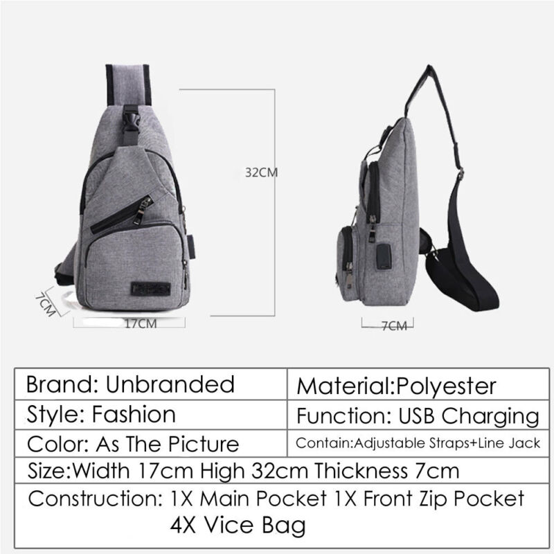 Los hombres de bolso con carga USB paquete pecho bandolera bolsos de hombro Reino Unido
