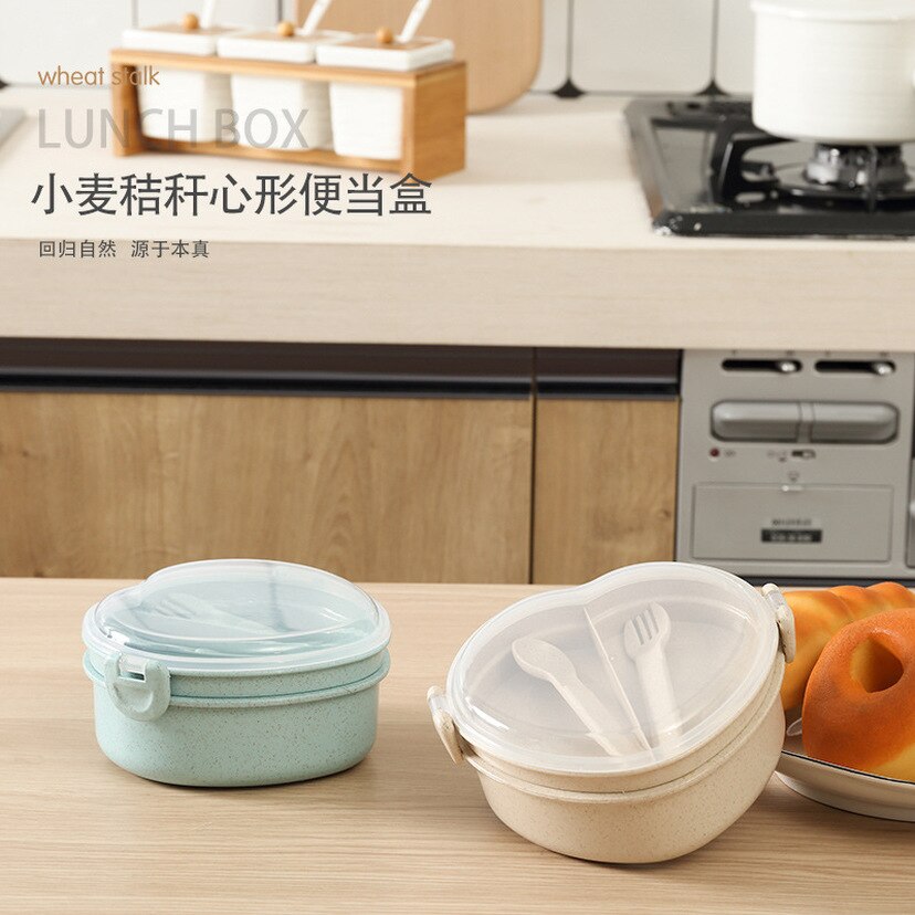 Heart-shaped Bento Box Double Child Lunch Box Student with Lid Canteen Simple Lunch Box Heated Food Container