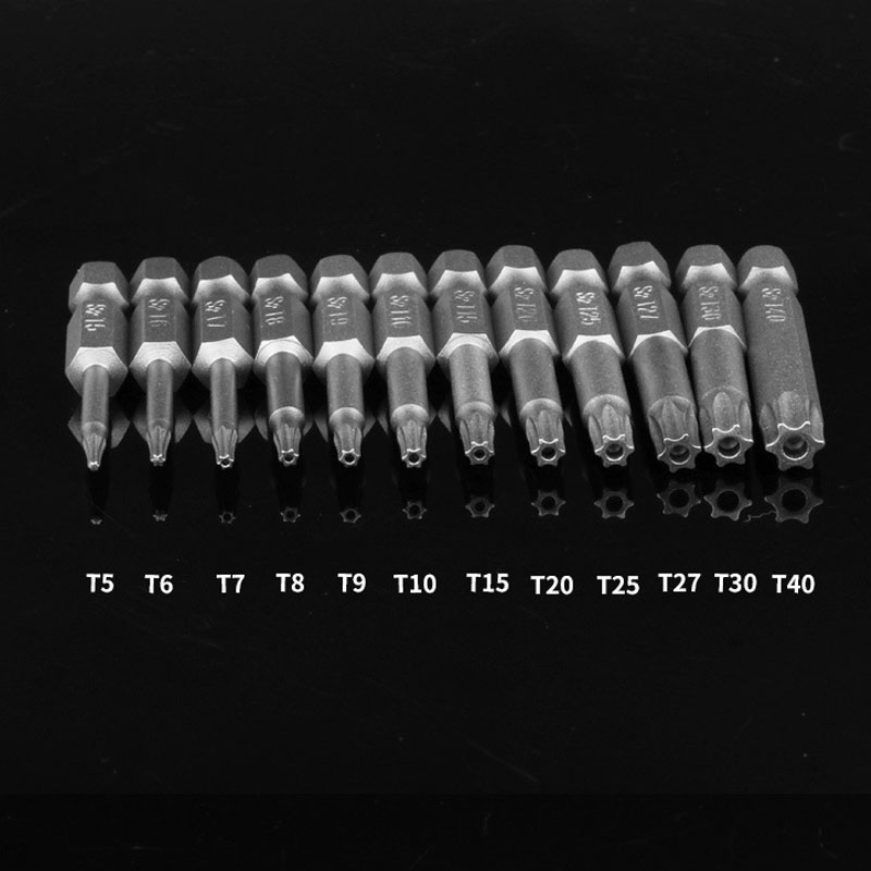 50mm långa torx-skruvmejselbits, 1/4 " magnetisk sexkantsborr, skruvmejselsats, plommonblommor, reparationshuvud, handverktyg