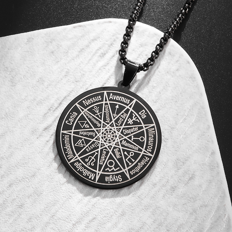 Collar con colgante de pentagrama de brujería misteriosa de acero inoxidable, amuleto de pentagrama con sello de salmón, joyería
