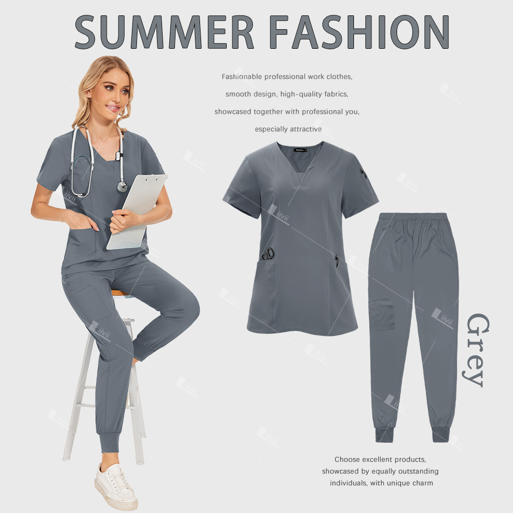 Uniformes quirúrgicos para mujer, conjunto exfoliante médico para enfermera, salón de belleza, ropa de trabajo, top, pantalones, Spa, médico, traje clínico de enfermería: XXL / Transparente
