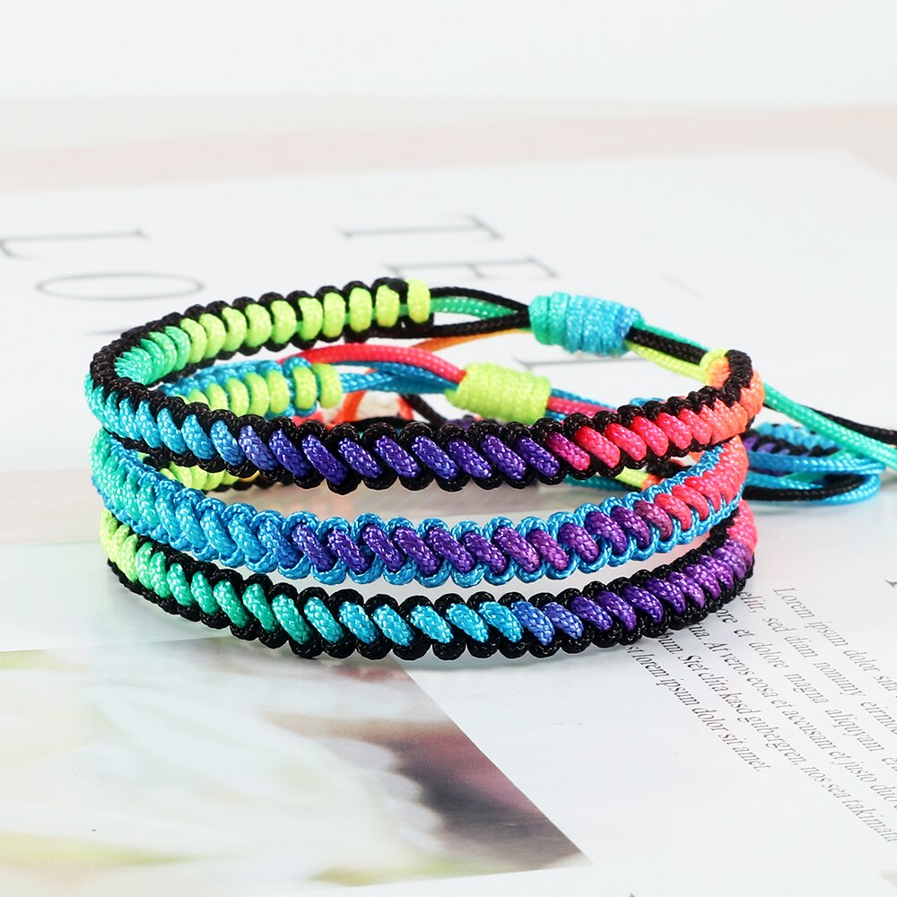 Lucky Colorful Rainbow Knots Braided Bracelet For Women Men Couple Handmade Adjustable Prayer Nylon Rope Bangles Travel