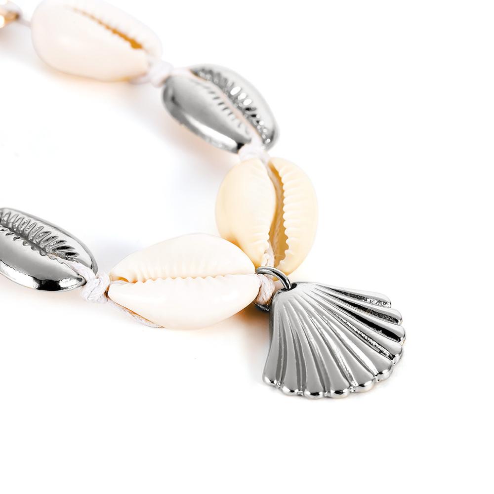 Bohemian Shell Enkelbanden Voor Vrouwen Handgemaakte Lederen Geweven Natuurlijke Shell Voet Sieraden Zomer Strand Barefoot Armband Enkel Op Been