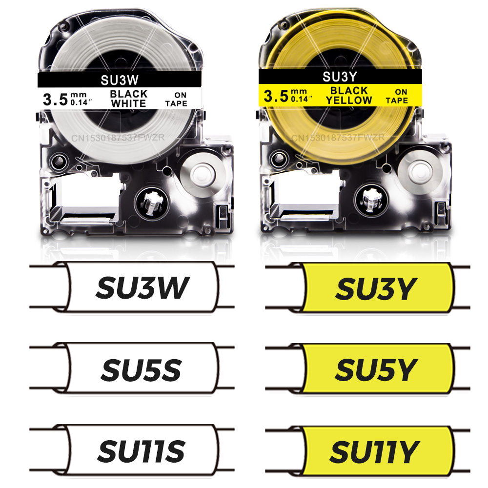 3.5/5/11mm Label Heat Shrink Tube SU5S SU11S SU5Y SU11Y SU3Y SU3W Compatible for Epson LabelWorks LW-300 LW-400 LW-500 Printer