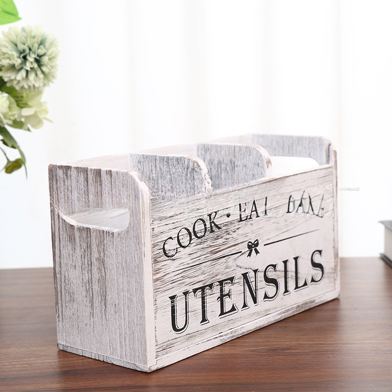 Soporte para utensilios de cocina con 3 compartimentos, organizador de utensilios de madera para encimera de cocina, decoración de cocina, utensilio de cocina