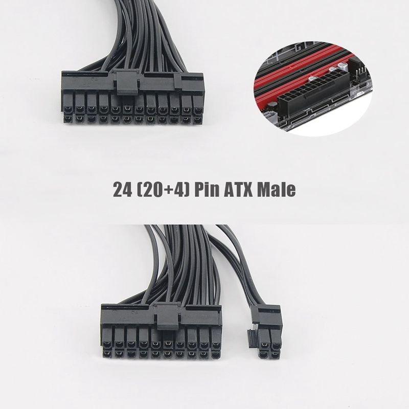 Voeding Splitter, dual Psu Kabel Adapter 24 Pin 20 + 4 Pin Atx Moederbord Adapter Verlengkabel Dual 24-Pin Mijnbouw adapter