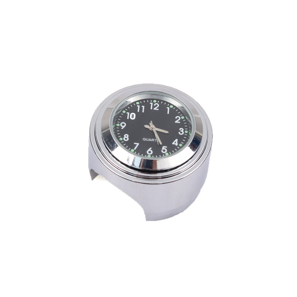 Universele Accessoires 7/8 "Waterdicht Chrome Motorcycle Fietsstuur Mount Quartz Klok Horloge Aluminium Lichtgevende Klok: Zilver