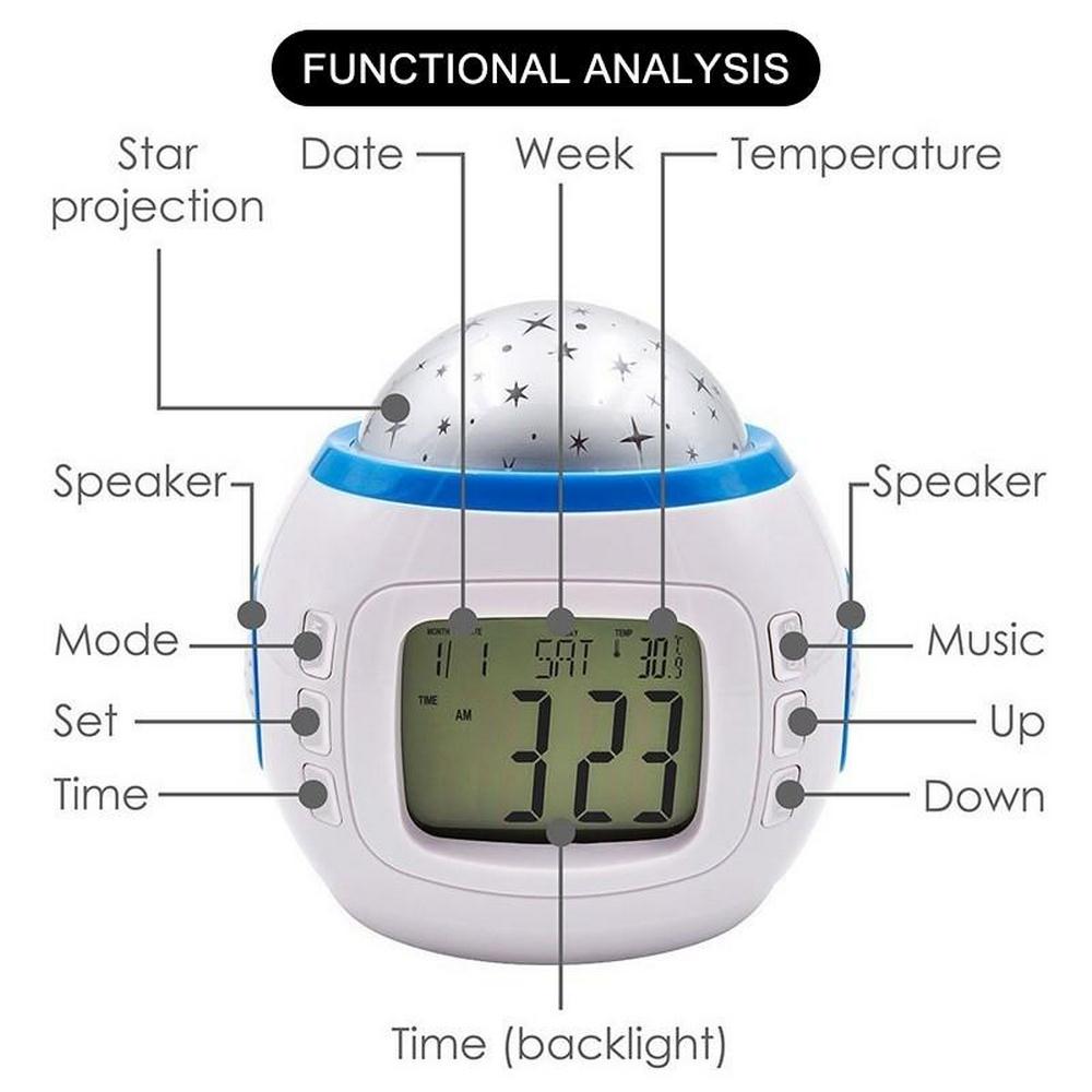Kerst Wekker Kleurrijke Projectie Star Sky Night Light Led Magic Digitale Projectie Starry Wekker Tijd Xmas