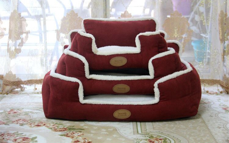 Niche de luxe amovible et lavable pour chien, niche douce et chaude pour chat, lit pour chiot, confortable, grand canapé pour animaux de compagnie, tapis et coussin: Rouge / 50 x 40cm