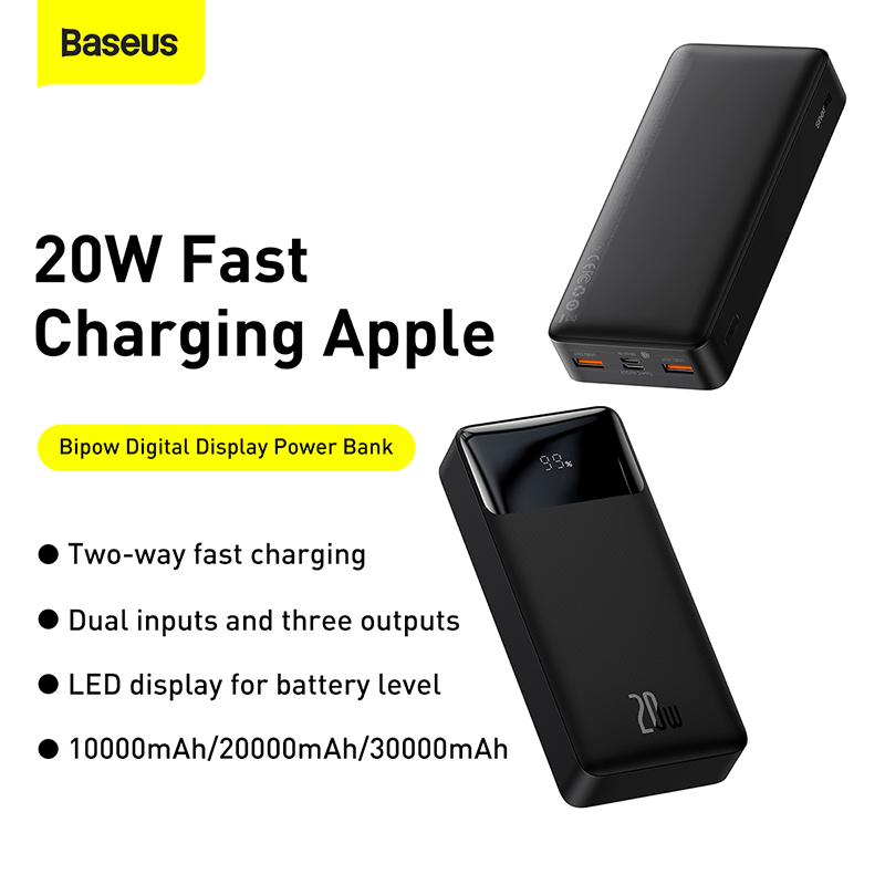 Baseus-batería externa portátil de 30000mAh, Powerbank para teléfono Xiaomi mi, 30000