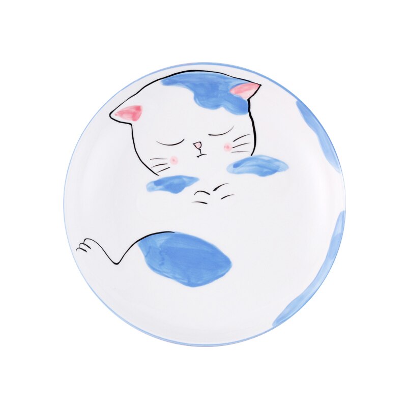 Placa de cerâmica dos desenhos animados gato prato prato prato casa ocidental criativo steat prato café da manhã redonda jantar utensílios de mesa