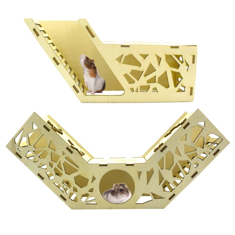 Q0KF Hamster Holz Spielzeug Rohr Versteck Tunnel Haus Kaut Spielzeug für Zwerg Hamster