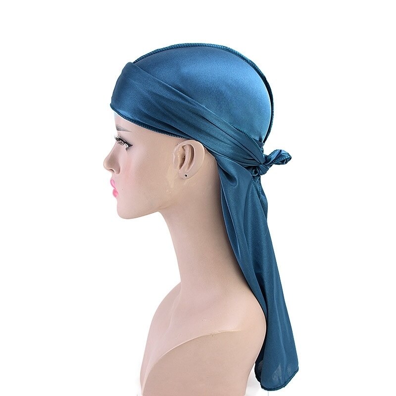 Satijnen zijdeachtige durags haarmutsen vrouwen pruiken tulband mannen effen kleur hiphop pet lange staart hoofddoek haarstylingtool wrap