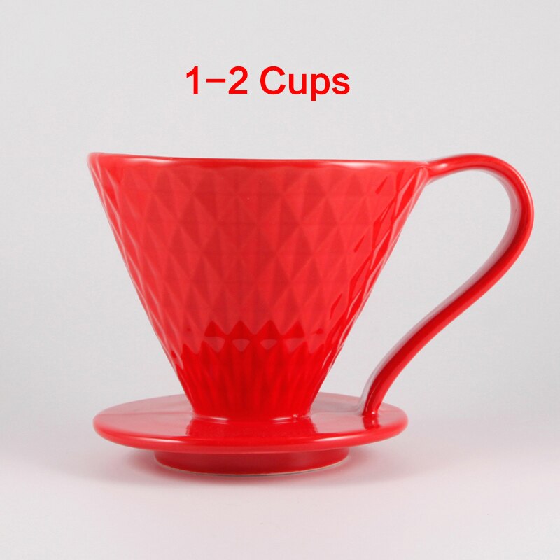 Ceramic Coffee Filters Coffee Drip Filter Cup Diamond shape Permanent Pour Over Coffee Maker with Separate Stand: Red 1-2Cups