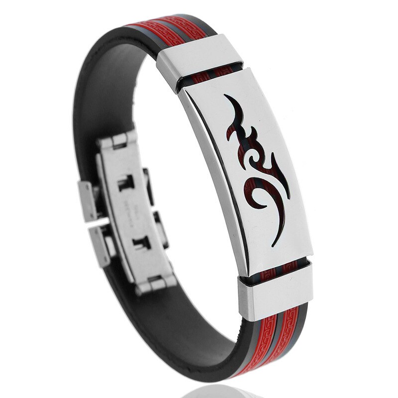 Titan stål personlighet eldmönster män svart silikon rostfritt stål magnetlås armband armband smycken: Röd