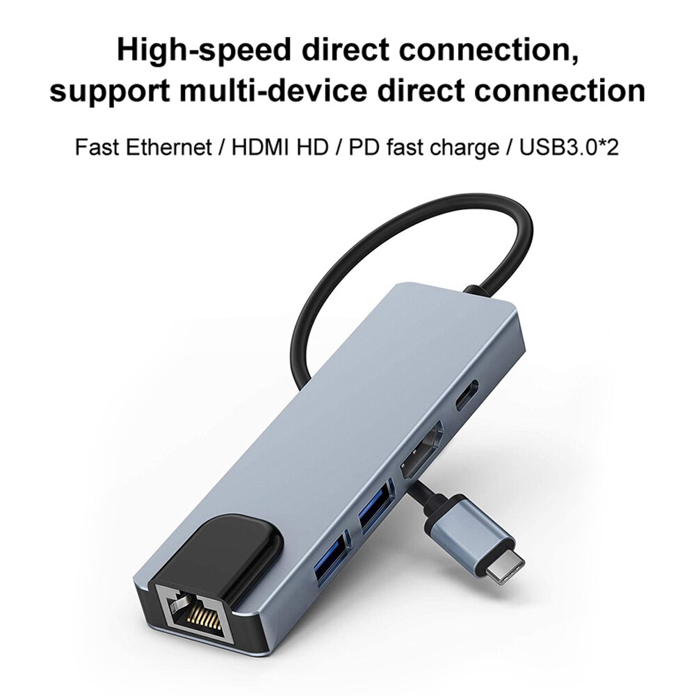 Usb C Hub 5 In 1 Usb Type C Hub Met 4K Hdmi Output Usb 3.0 2.0 RJ45 Pd opladen Meerdere Hoge Snelheid Expander Adapter