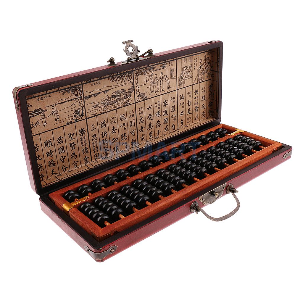 Vintage Chinese Houten Kraal 15 Staven Rekenen Abacus Met Doos Voor Kinderen Volwassenen