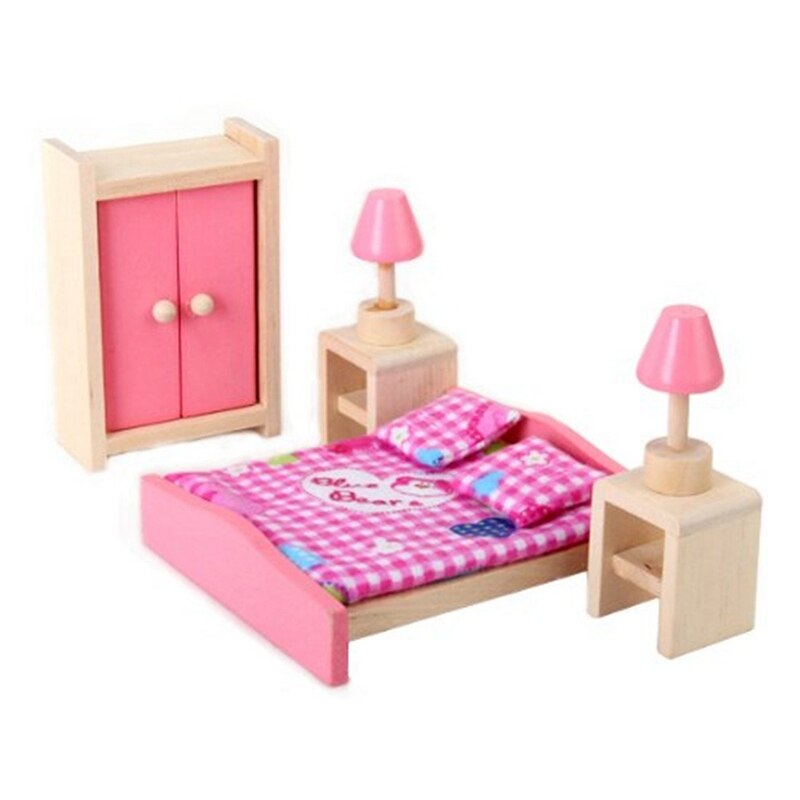 Mini Children Wooden Doll House Furniture Kids Bedroom: Default Title