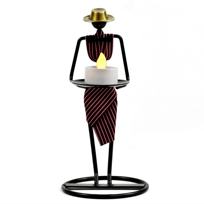 Chandelier en métal nordique avec personnage abstrait, Sculpture de serveur, bougeoir, Figurines faites à la main, décoration de la maison, artistique: Red 02