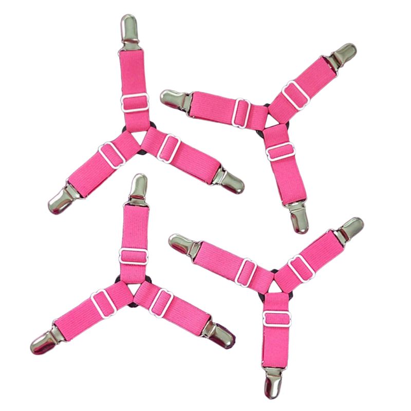 Antislip 4 stuks verstelbare bedlakenklemmen bevestigingsriem bankhoes grippers houder matras deken beddengoedset: Roze