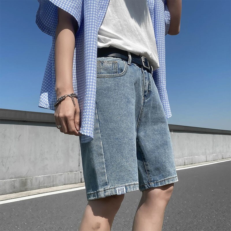 Five-point denim shorts men's summer loose trend straight 5-point pants ins tide summer thin section