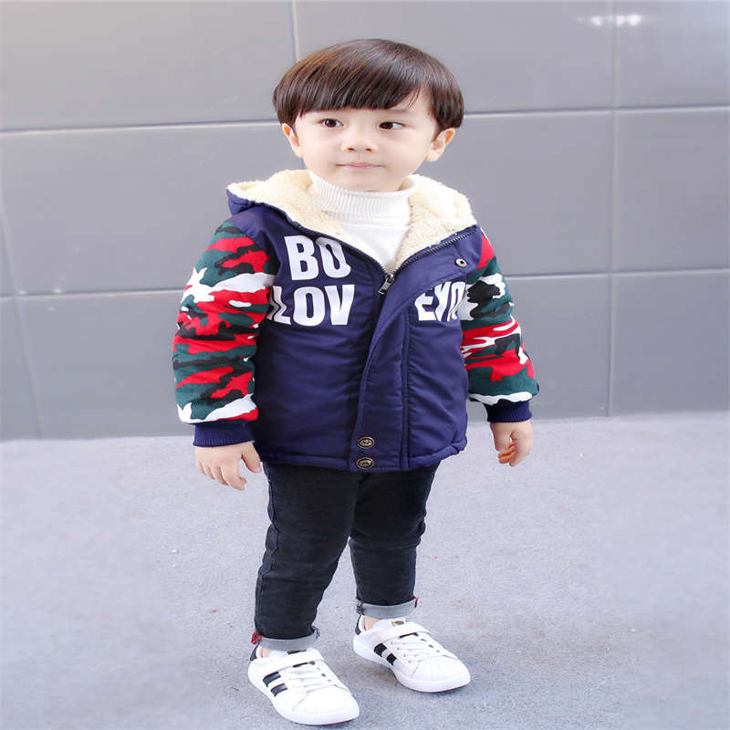 BibiCola Baby Kleidung Streifen Buchstaben Gedruckt Kapuze Unten Jacke Tops Plus Samt Warme Kleidung Baby Winter Jungen Unten Jacke