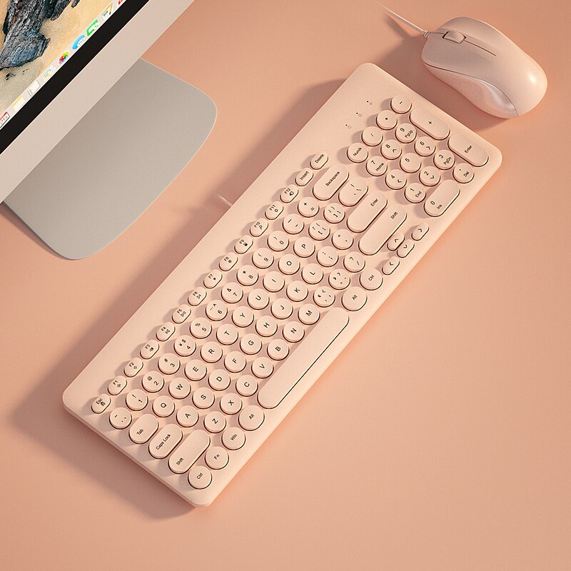 EAOR USB Wired Keyboard and Mouse Combos for Laptop Desktop Portable Gaming Keyboard Mouse Set Mute Computer Keyboard: Pink Combos