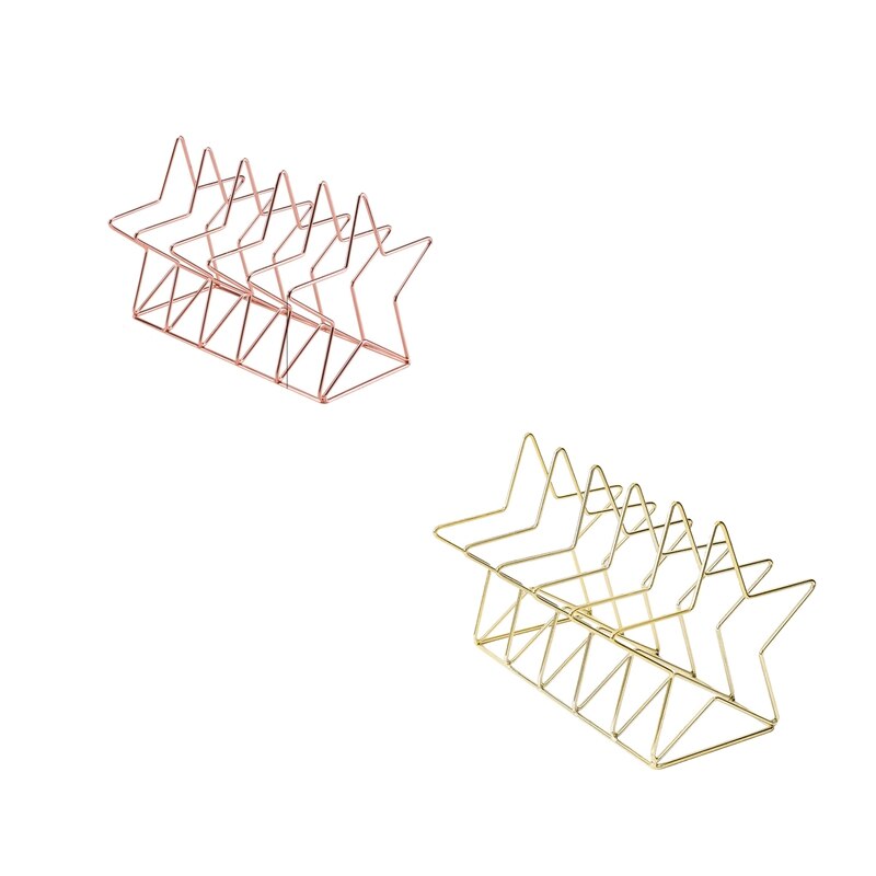 Magazine Holder File Sorter Metal 5 Slot Desk Organizer Rack for Document Folder Letter and Book Pentastar Shape