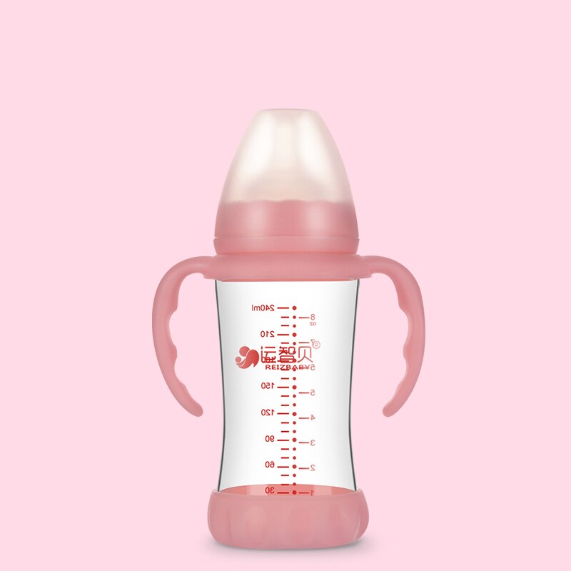 Botella de alimentación de bebé de vidrio, botella de agua de calibre ancho, resistente a altas temperaturas, 180/300ml: pink 300ml