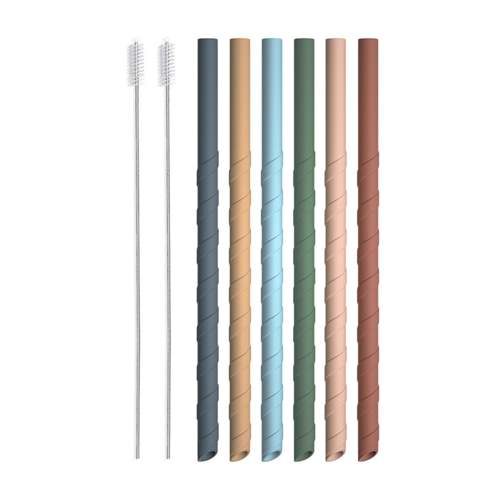 Reusable Silicone Drinking Straws Set Long Flexible Straws With Cleaning Brushes For Tumbler Bar Party Straws 6Pcs