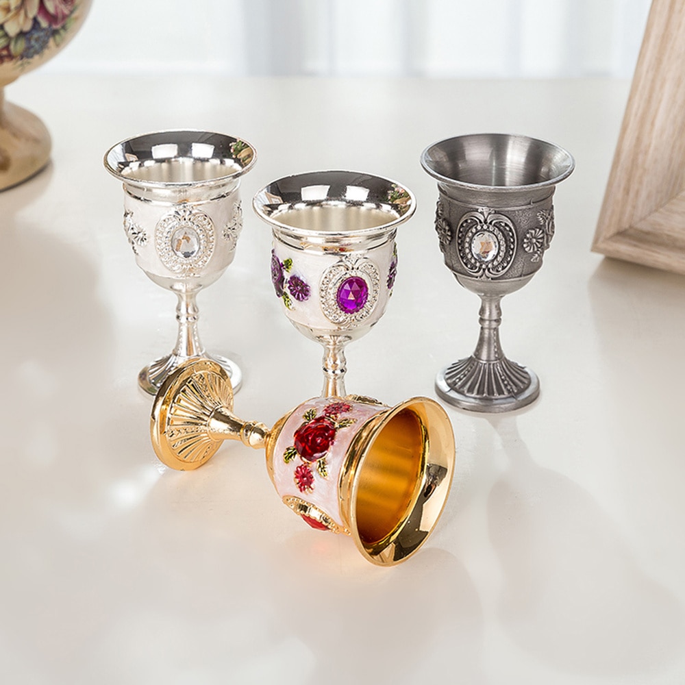 Perle indlæg stil zink legering bæger vin bæger udskåret hvid spiritus glas stilk-cup stilk til hjemmebar fest (sølv, random flo