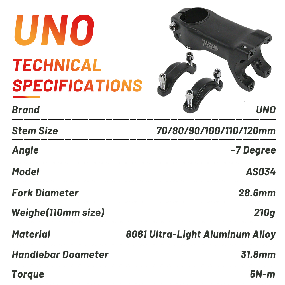 Uno cykelstam ultralätt racercykelstam gaffel -7 grader 28.6mm 31.8mm 70/80/90/100/110/120mm mountainbike cykel kalloy