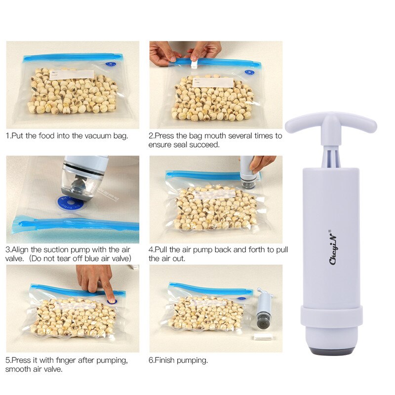 CkeyiN Vacuum Food Bag Sealer Hand Pump Food Sealer Vacuum Reusable Silicone Food Bag Home kitchen 10Pcs Zip Vacuum Bag