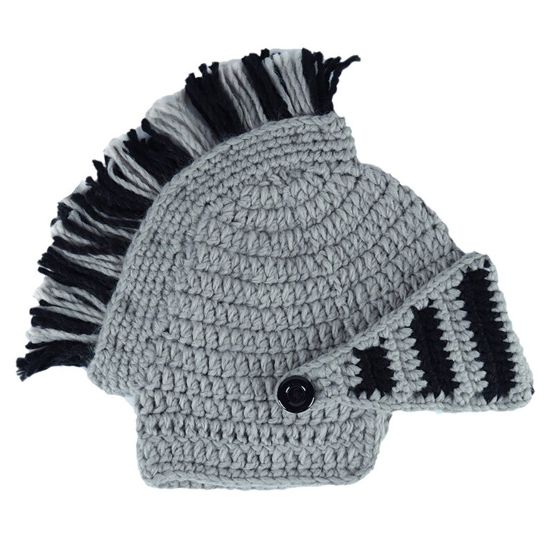 Casco de punto de caballero romano con borla, gorro de calavera con orejera y borla, divertido
