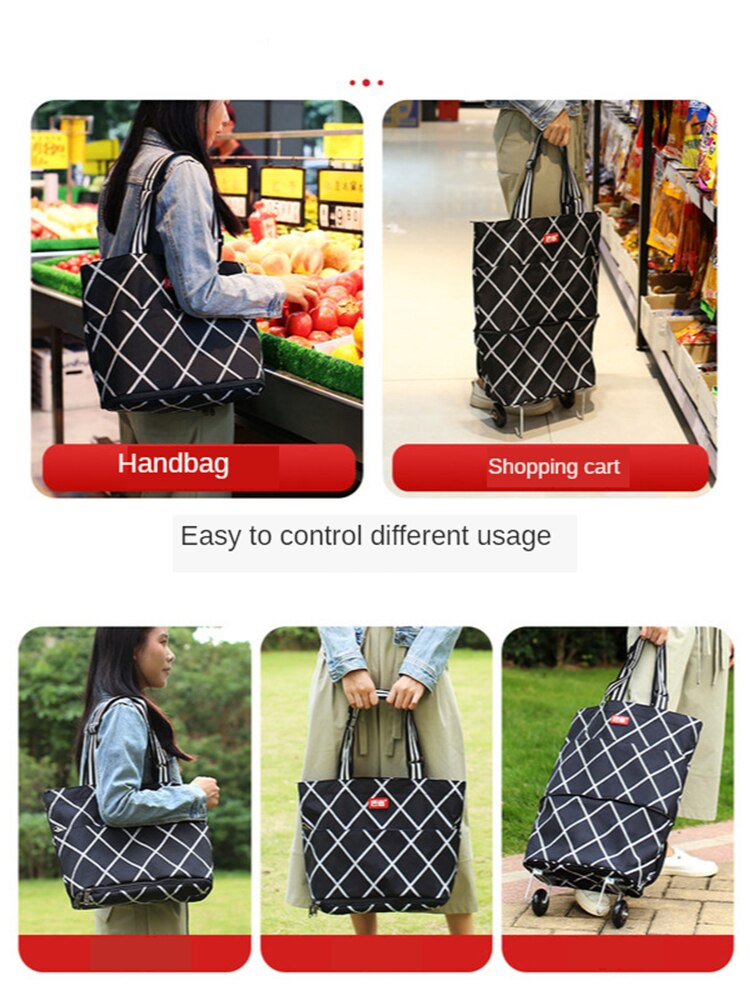 B-LIFE Large Rolling Shopper Tote Bag Folding Shopping Bags with Wheels Foldable Trolley Cart Reusable Grocery Waterproof