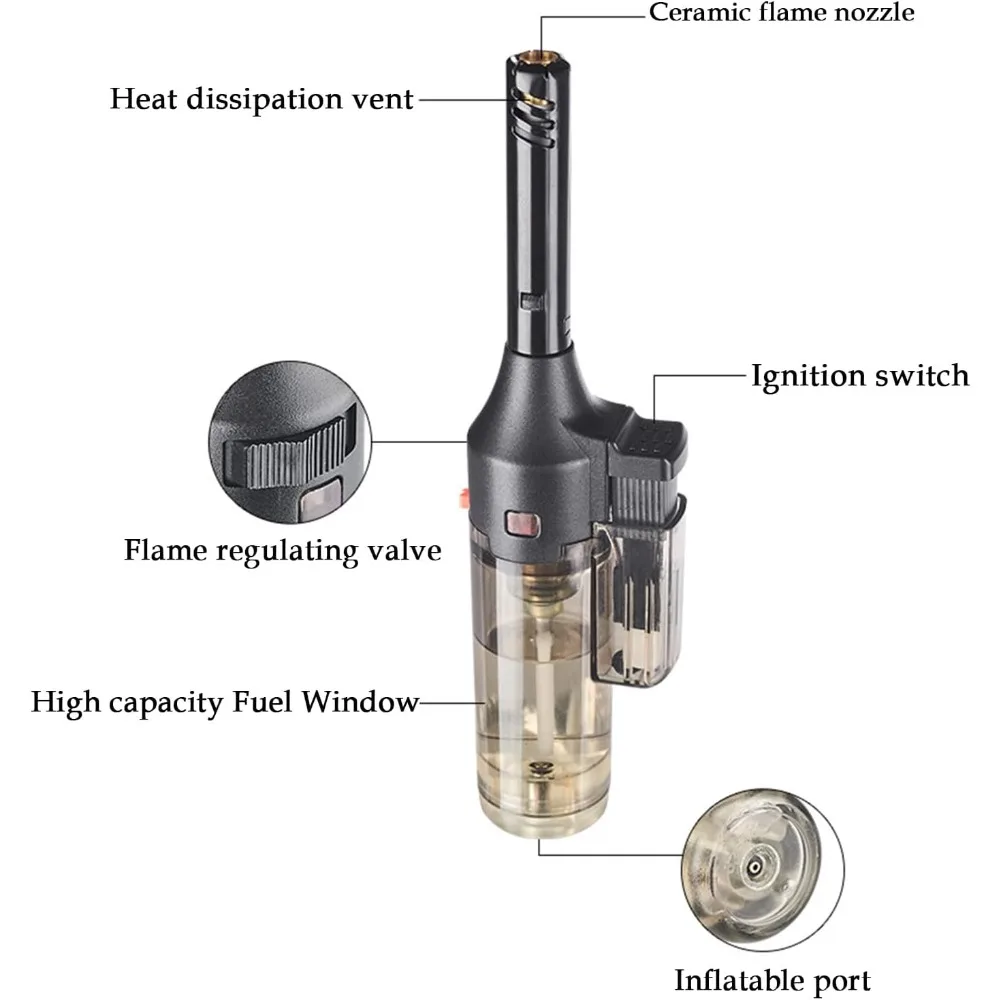 Briquet torche, briquets à jet de flamme verte, cuisine de réservoir de carburant visible coupe-vent à flamme réglable, extérieur, barbecue (sans gaz butane)