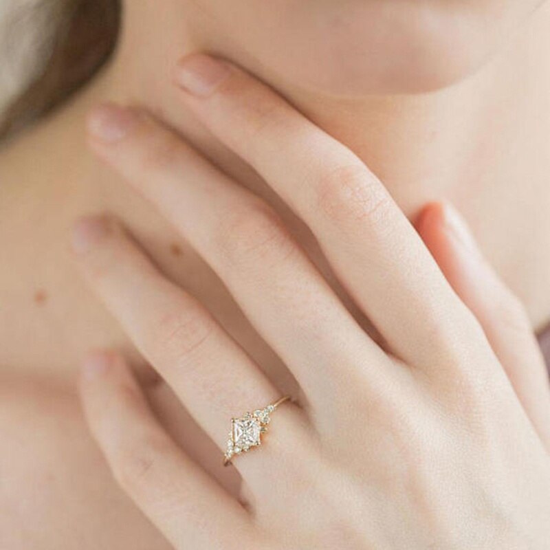 1Pc Oro di Modo Zircone Quadrato Sottile Larghezza Anelli di Cerimonia Nuziale per le Donne Del strass Anello di Fidanzamento per la Femmina Gioielli 6 7 8 9 #