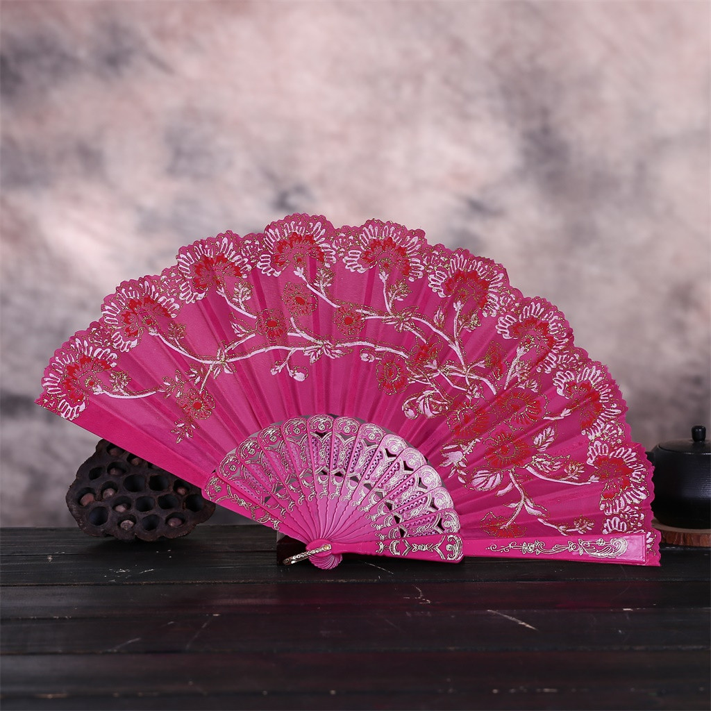 Fãs de flores do vintage bordado estilo chinês dança festa casamento mão fã rendas seda dobrável realizada flores ventilador abanico navio da gota