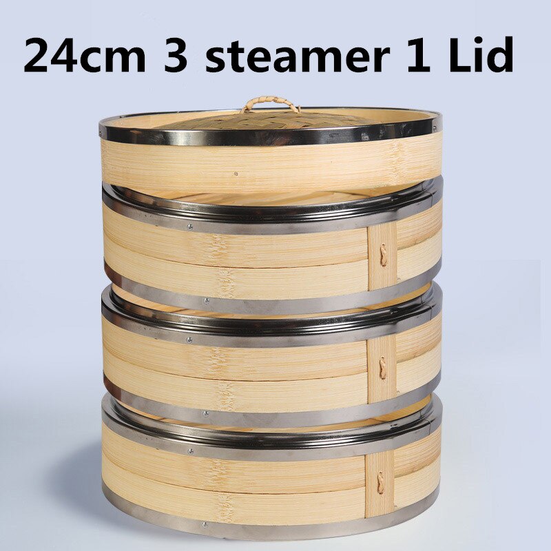 Gotowanie bambusowe naczynie parowe ryby ryż przekąska kosz naczynia kuchenne ryby ryż Dim Sum kosz ryż kuchenka do gotowania makaronu jedzenie gotowane na parze nadziewane: 24cm 3 steamer 1 lid