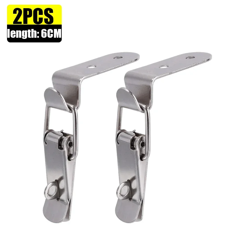16/2PCS 90 Degree Box Closure Lock Duck-mouth Buckle Hook Spring Loaded Draw Toggle Hasps Clamp for Cabinet Door Metal Clasps: Silver