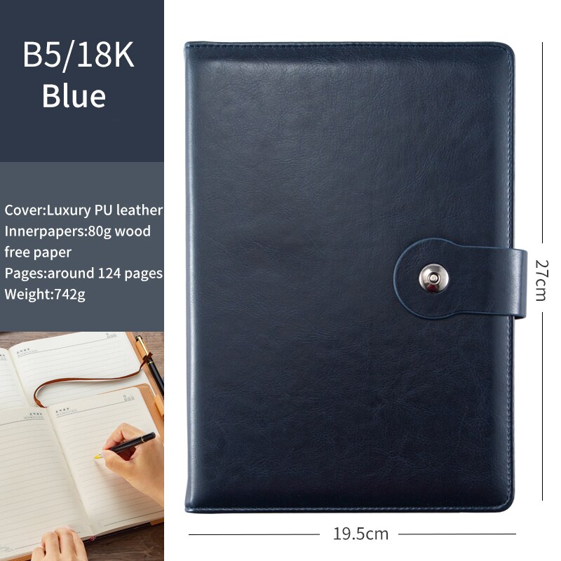 A5 Hardcover Business Brown Ring Binder Journal Magnetic Closure Blue B5 Notebooks Top Grade Lined Leather Planner: B5 Blue