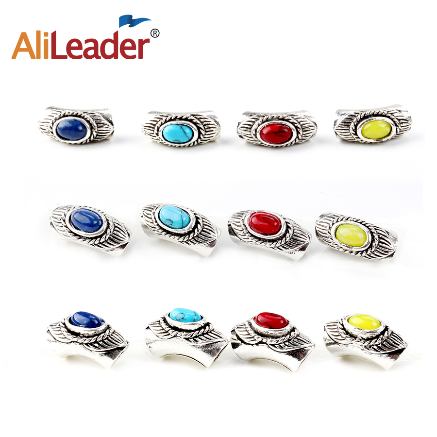 10 st/lot lyxiga färgglada dreadlock pärlor kristall silver ring manschett för hår skägg fläta dread 7mm hål röd blå gul färg