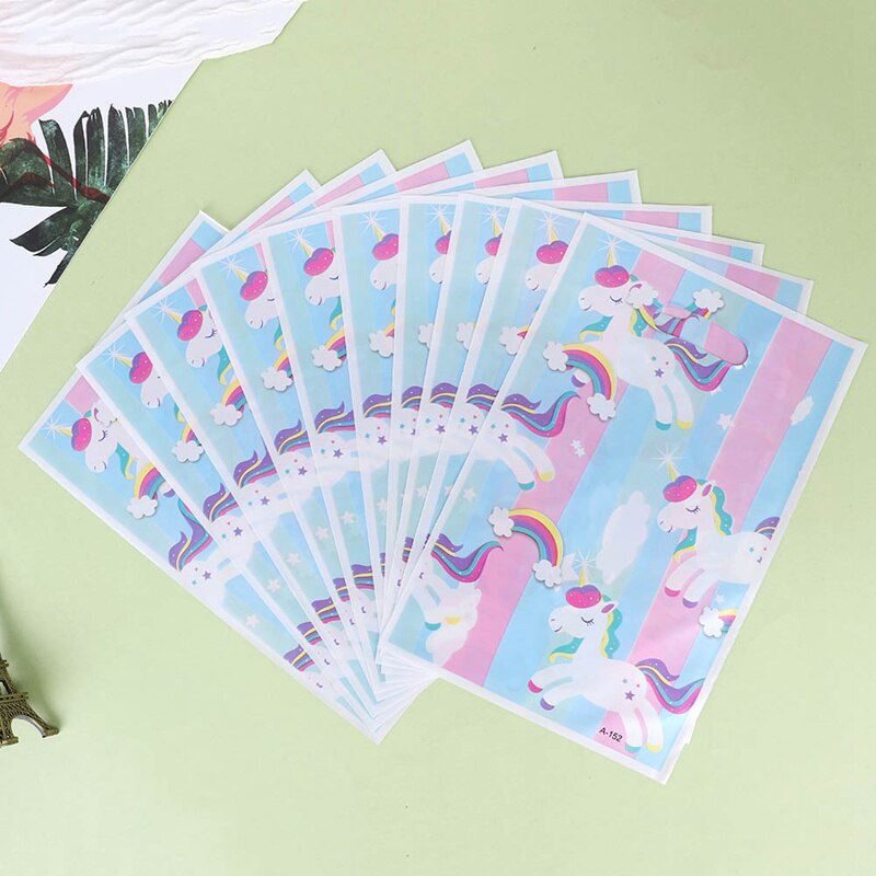 10Pcs Cartoon Rainbow Unicorn Flamingo Plastic Bags Candy Bag For Party Wedding Birthday Package Box Party Supplies