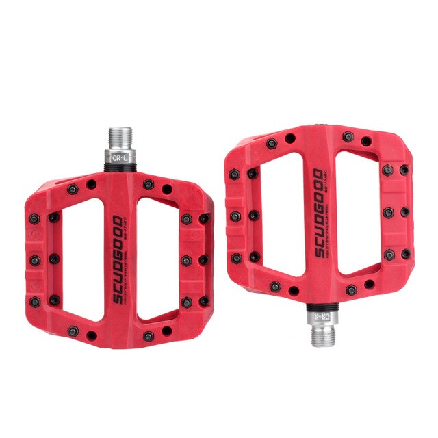 Bikein mtb pedaler nylon fiber ultralet flad pedal xc am bmx mountain road bike anti-slip fast gear big foot cykelpedaler: Rød