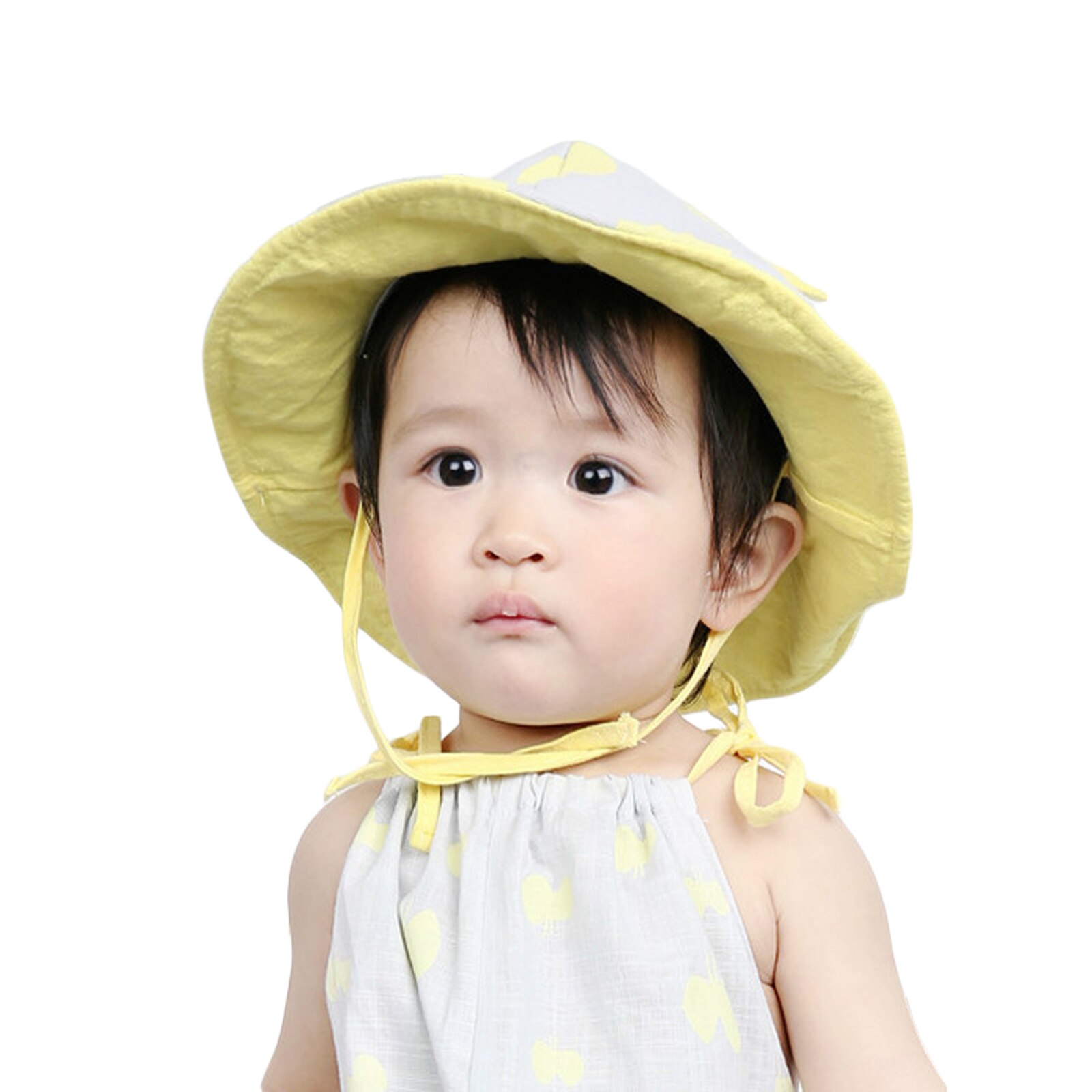 Sombrero de Sol para bebé de 2 a 6 meses, gorro de pescador de algodón con dibujo de lazo y orejas de oso, ala ancha: Amarillo