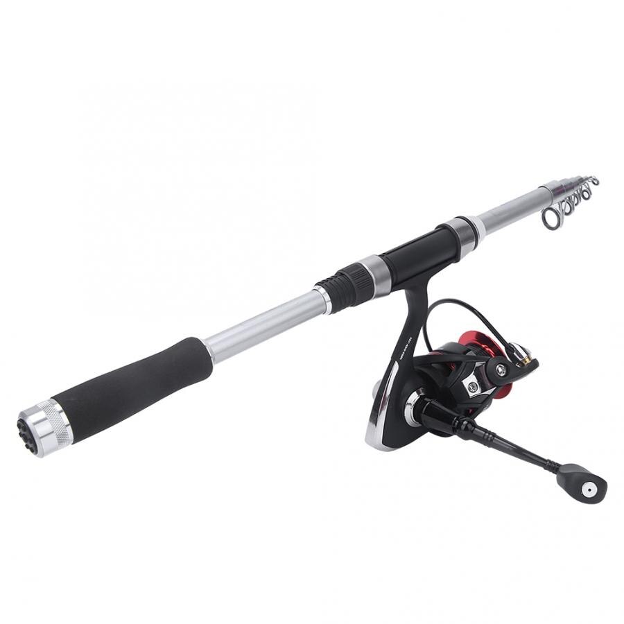 Teleskop fiskestang combo og hjul komplet sæt spinning fiskehjul gearstang sæt 135m fiskesnøre lokker kroge jig hoved