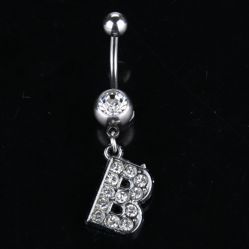 26 brief Een om M stijl Charmant Piercing Crystal Rhinestone Ingelegd Navel Navel Ring rvs sieraden