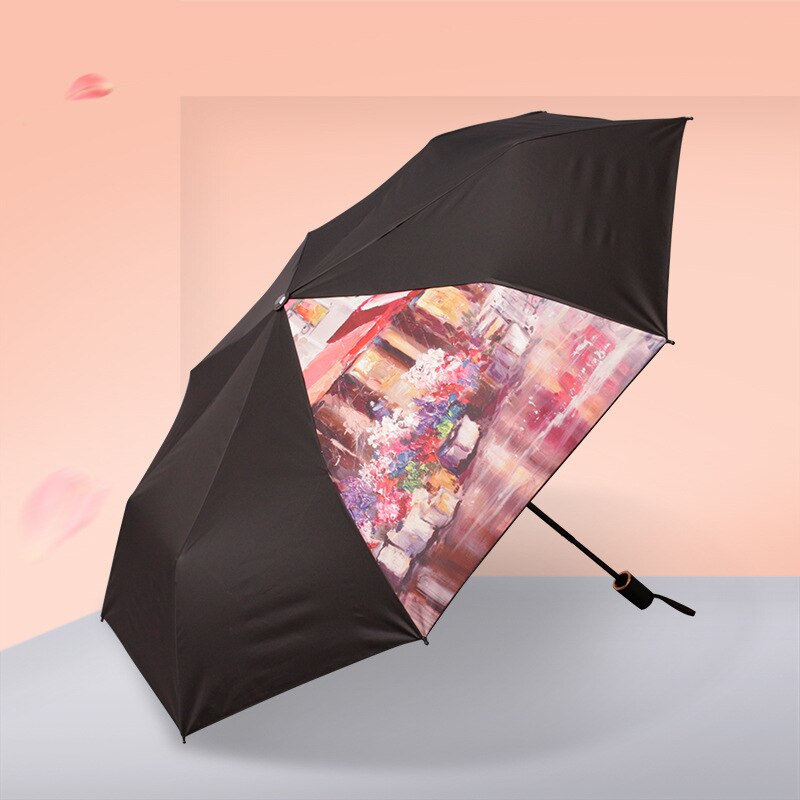 Sombrilla de vinilo plegable con pintura al óleo, sombrilla creativa con personalidad Original, sombrilla para lluvia soleada