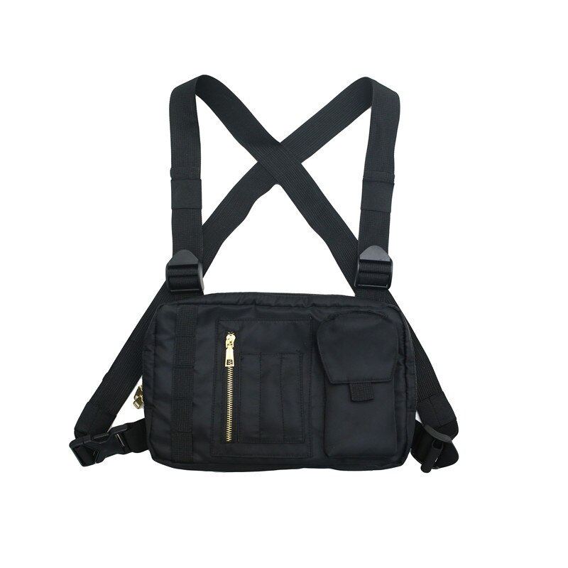 Multifunksjonell nylon brystveske for menn streetwear vest bag brystverktøy vesker kvinner tre lommer stor plass bryst rigg 5 farger